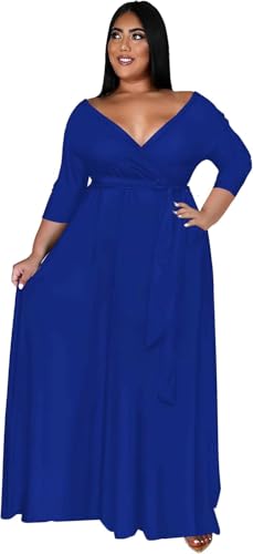 Nmoder Plus Size Maxi Dress for Women Summer Casual 3/4 Sleeve Floral Flowy Long Dress with Belt XL-6XL  
Nmoder Plus Si