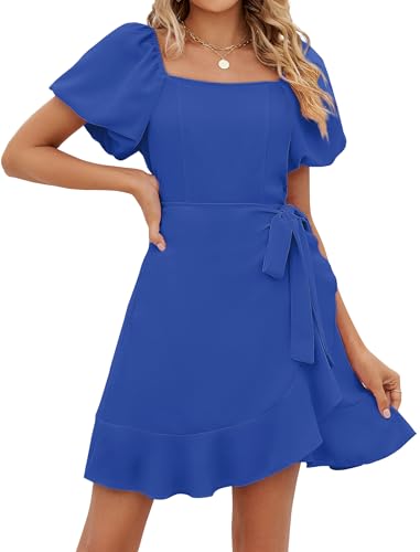 SAMPEEL Women's Summer Dresses Square Neck Puff Sleeve Tie Waist Short Dress for Casual Occasions
| SAMPEEL Women's Sum