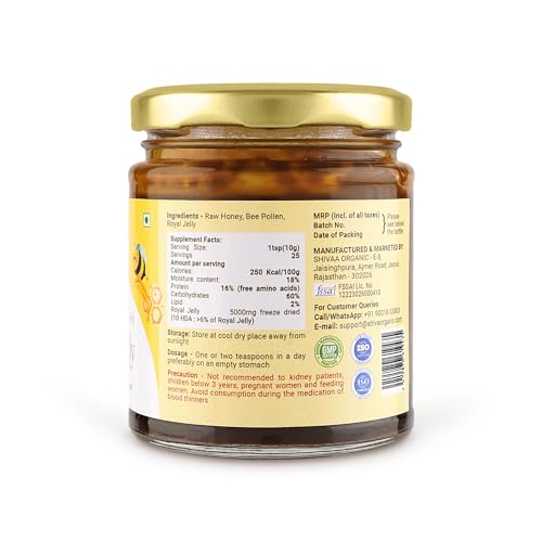 Premium Organic Shiva Honey with Bee Pollen and Royal Jelly Infusion (250g) - Raw Unaltered Organic Source
| Shiva Orga