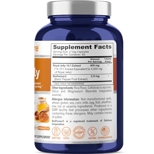 NusaPure Royal Jelly 10:1 Extract, 400 mg Equivalent to 4000mg, Non-GMO, Gluten Free - Anti-Aging Benefits, Busy Profess