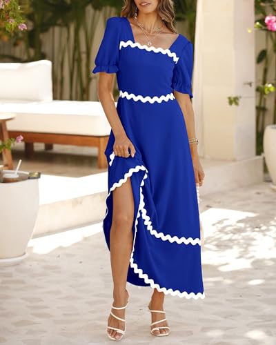 BTFBM Women's 2025 Summer Square Neck Short Puff Sleeve Maxi Dress Casual Weddings
| BTFBM Women's 2025 Summer Square N