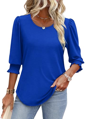 XIEERDUO Women's Blouses Casual 3/4 Length Sleeve Tops with Smocked Cuffs Best Sellers