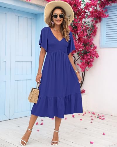 Auselily Women's Summer Empire Waist Smocked Flutter Short Sleeve V Neck Midi Dresses 2025 New
| Auselily Women's Midi
