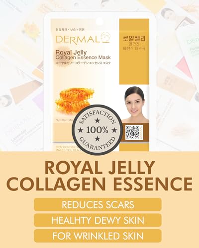 Dermal Royal Jelly Collagen Essence Korean Facial Mask - Intensive Moisture Therapy for Stress-Relief and Skin Elasticit