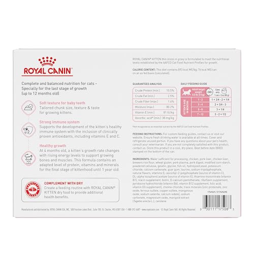Royal Canin Kitten Canned Cat Food Thin Slices in Gravy 3 oz Cans 12-Pack Health Nutrition for Kittens