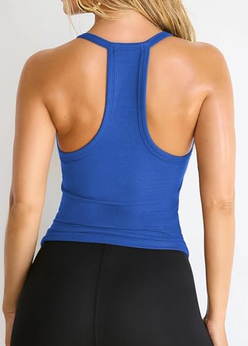 iGENJUN Workout Tops for Women 2024 Summer Slim Fit V Neck Ribbed Sleeveless Camisole Racerback Basic Tank