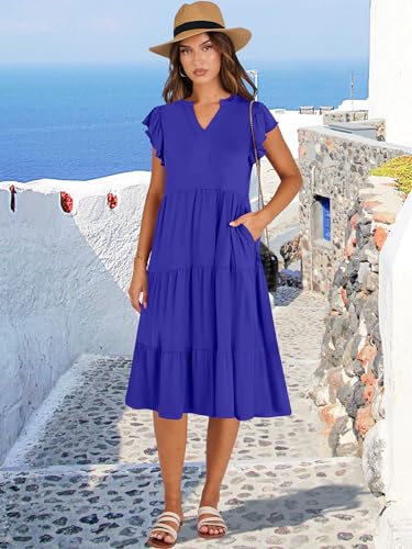 ANRABESS Women Summer Boho Style Midi Dress V Neck Ruffle Sleeve Casual Beach Sundress
| ANRABESS Women V Neck Ruffle M