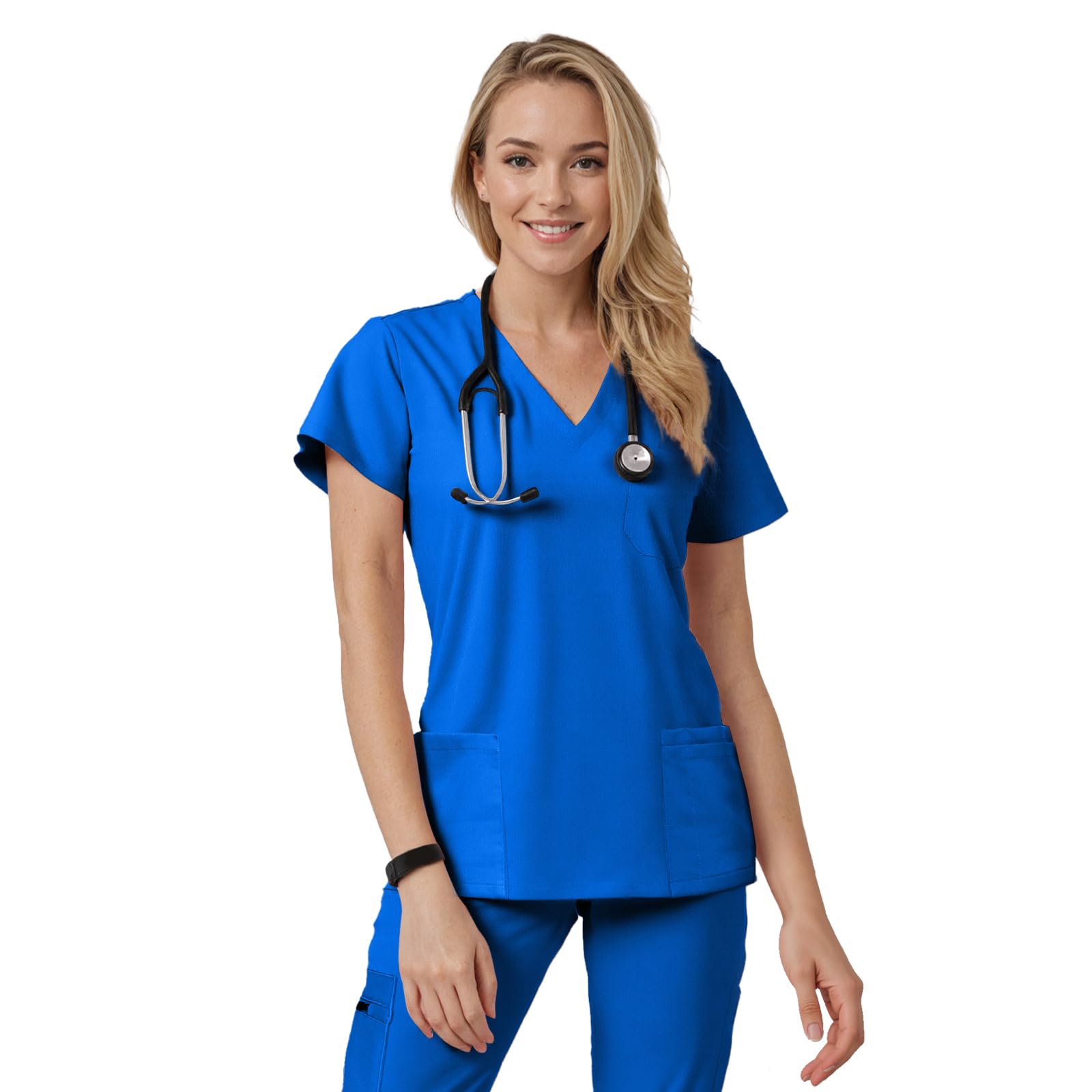 Women's V-Neck Top Scrubs with 4 Pockets - Soft Fabric & Easy Care Scrub Tops for Women