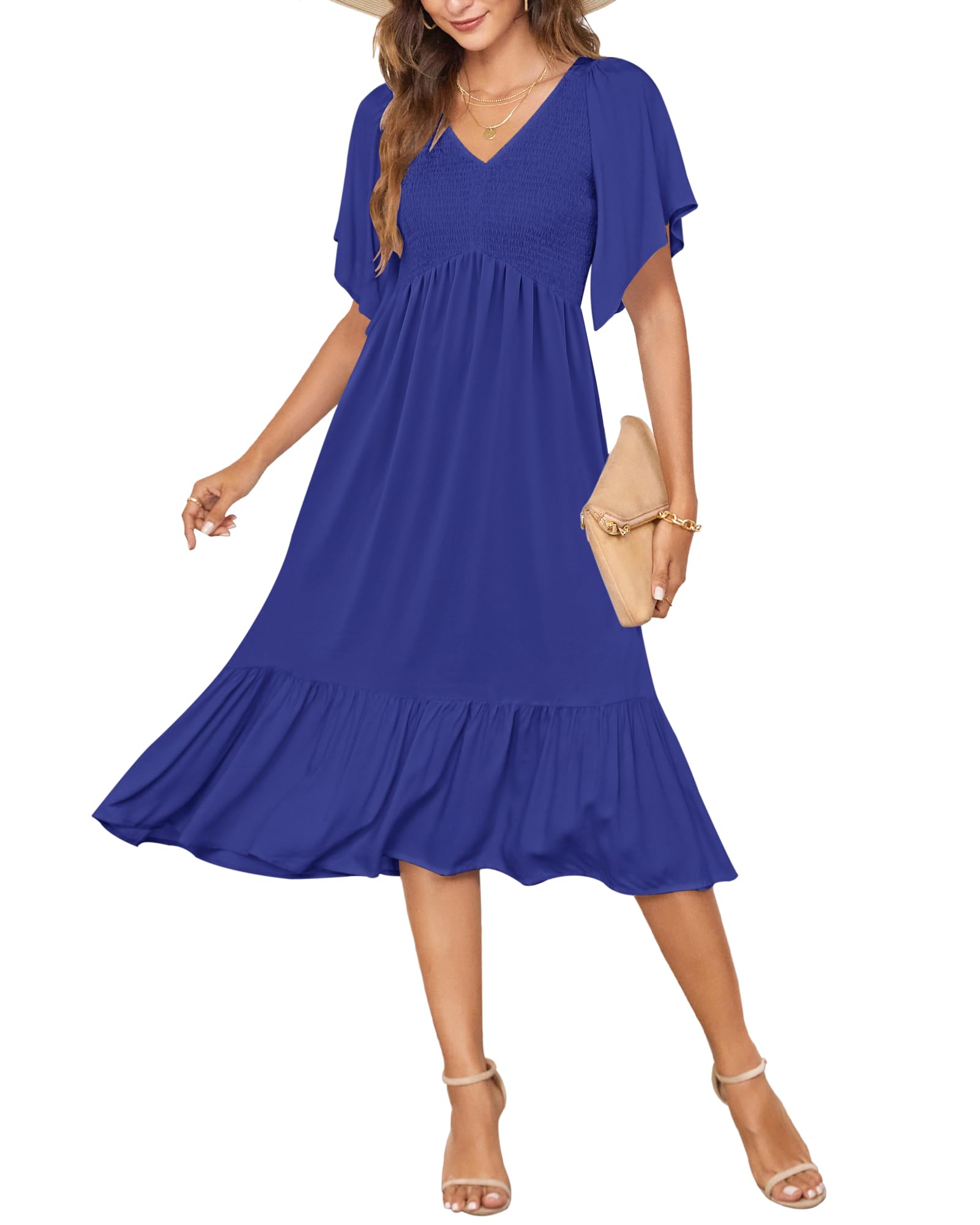 Auselily Women's Summer Empire Waist Smocked Flutter Short Sleeve V Neck Midi Dresses 2025 New
| Auselily Women's Midi