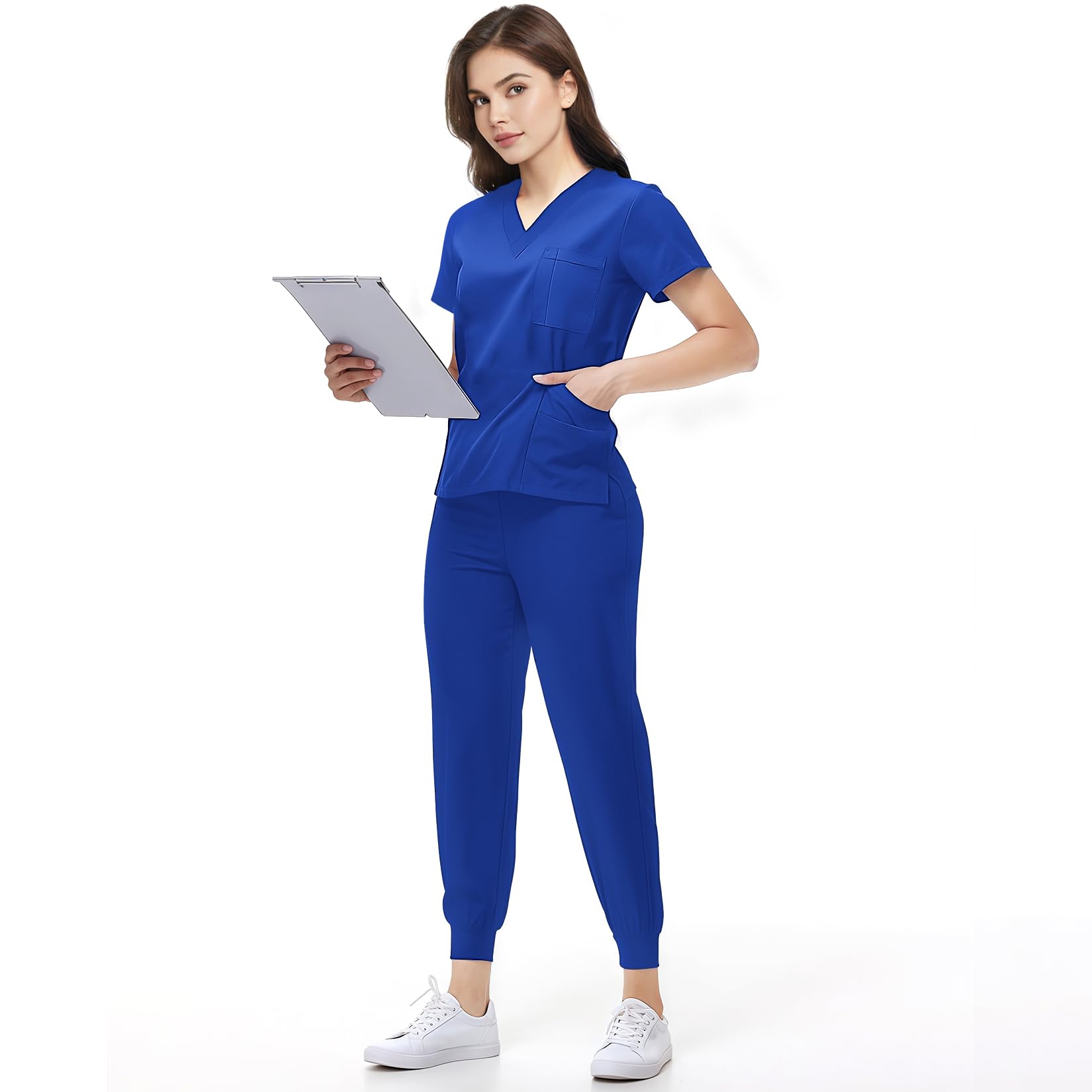 Women Nurse Uniform Scrubs Set V-Neck Jogger Suit with Pockets for Nursing Workwear  
Women Scrubs Set Jogger Suit V-Nec
