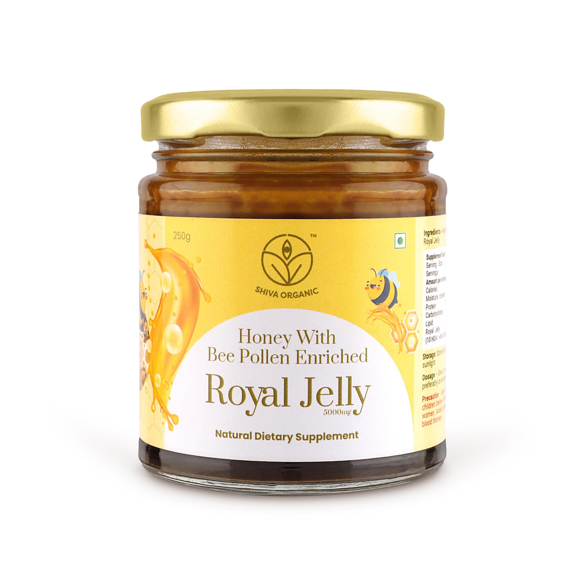 Premium Organic Shiva Honey with Bee Pollen and Royal Jelly Infusion (250g) - Raw Unaltered Organic Source
| Shiva Orga