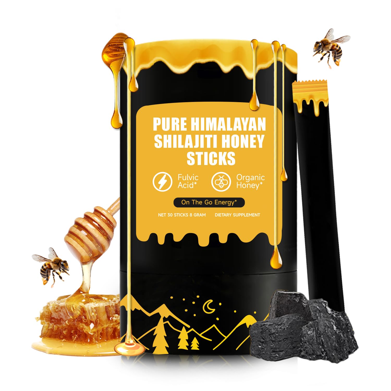 Taste of Honey Shilajit for Energy Boost & Immune Support | Non-GMO, 30 Sticks with 75%+ Fulvic Acid | Easy to Consume S
