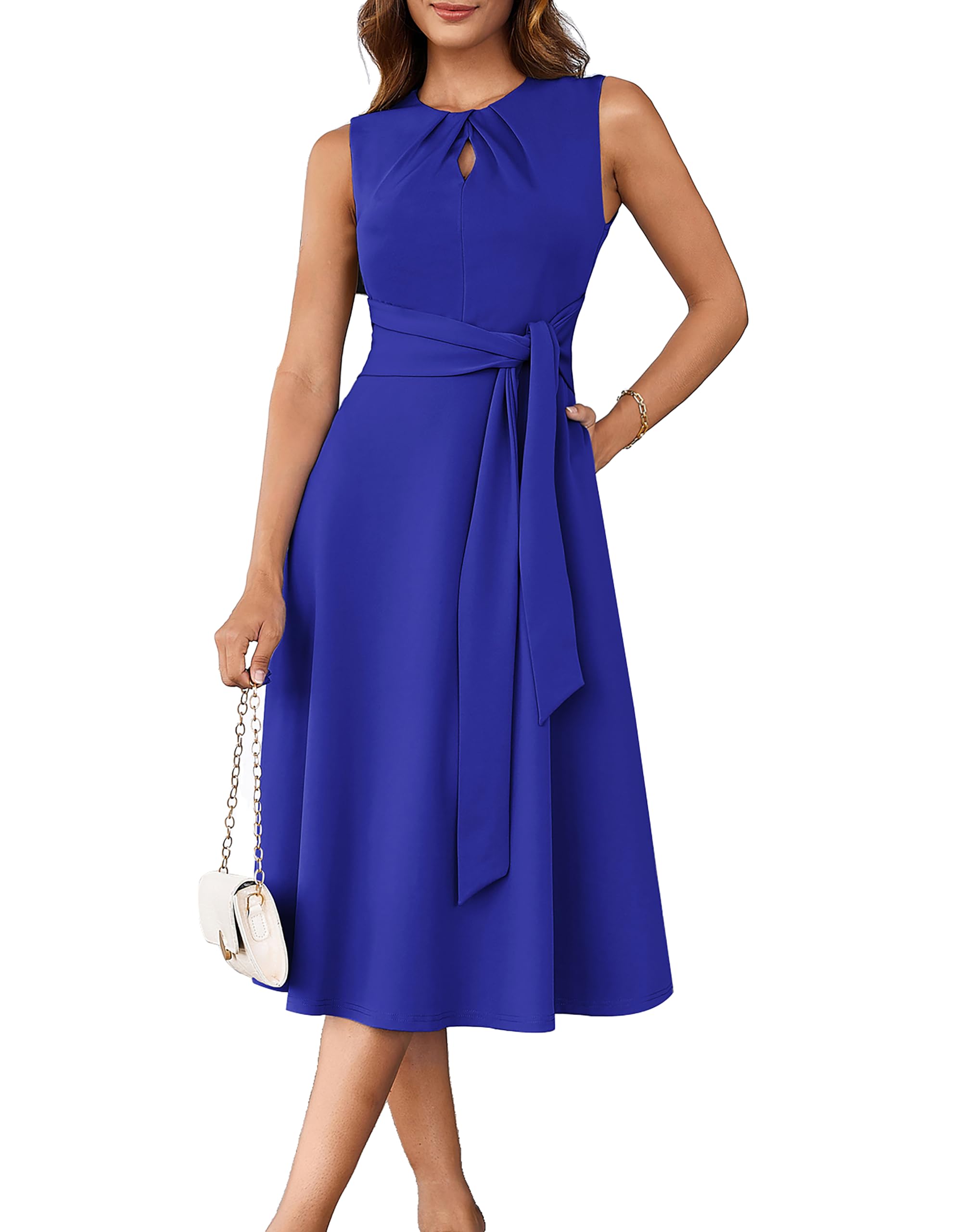 GRACE KARIN Women's 2025 Summer Work Sleeveless Tie-Waist Elegant Party Midi Dress with Pockets