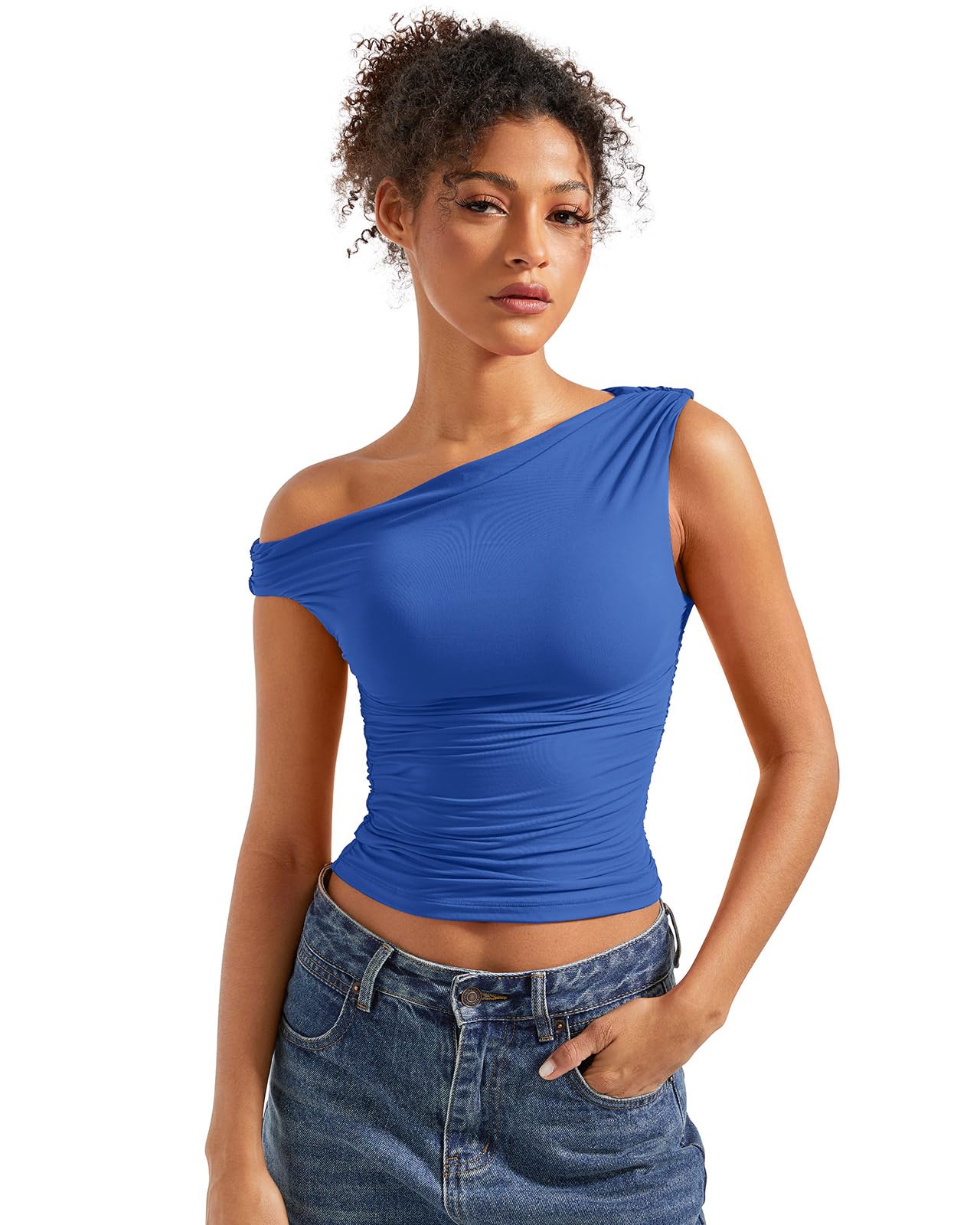 SUUKSESS Y2K Off Shoulder Crop Tank Top for Women Going Out Sleeveless Shirts Trendy Crop Top