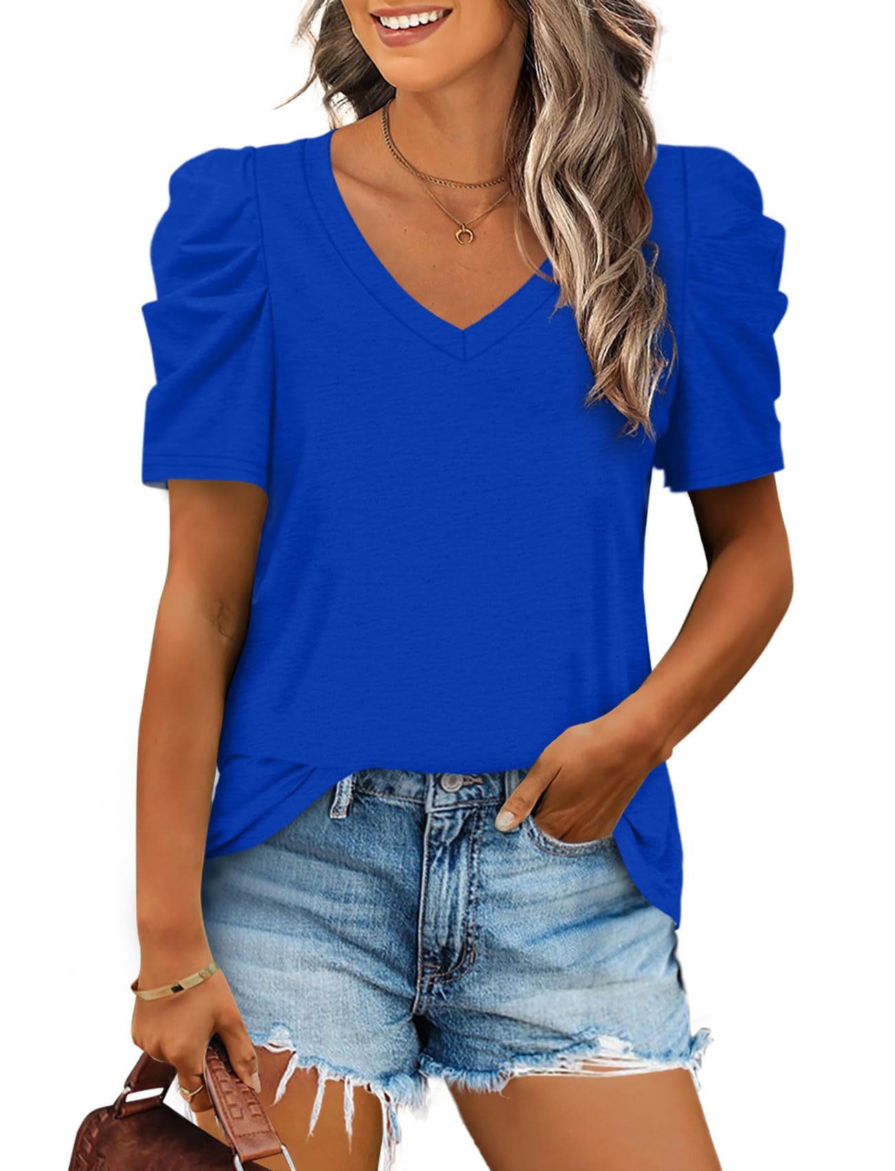 Xieerduo Women Summer V Neck Casual T-Shirts for Women XS-3XL
| Xieerduo Women's Puff Sleeve Summer Tops Solid Color Ca