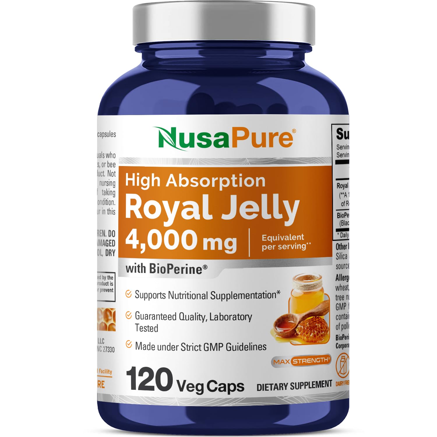 NusaPure Royal Jelly 10:1 Extract, 400 mg Equivalent to 4000mg, Non-GMO, Gluten Free - Anti-Aging Benefits, Busy Profess