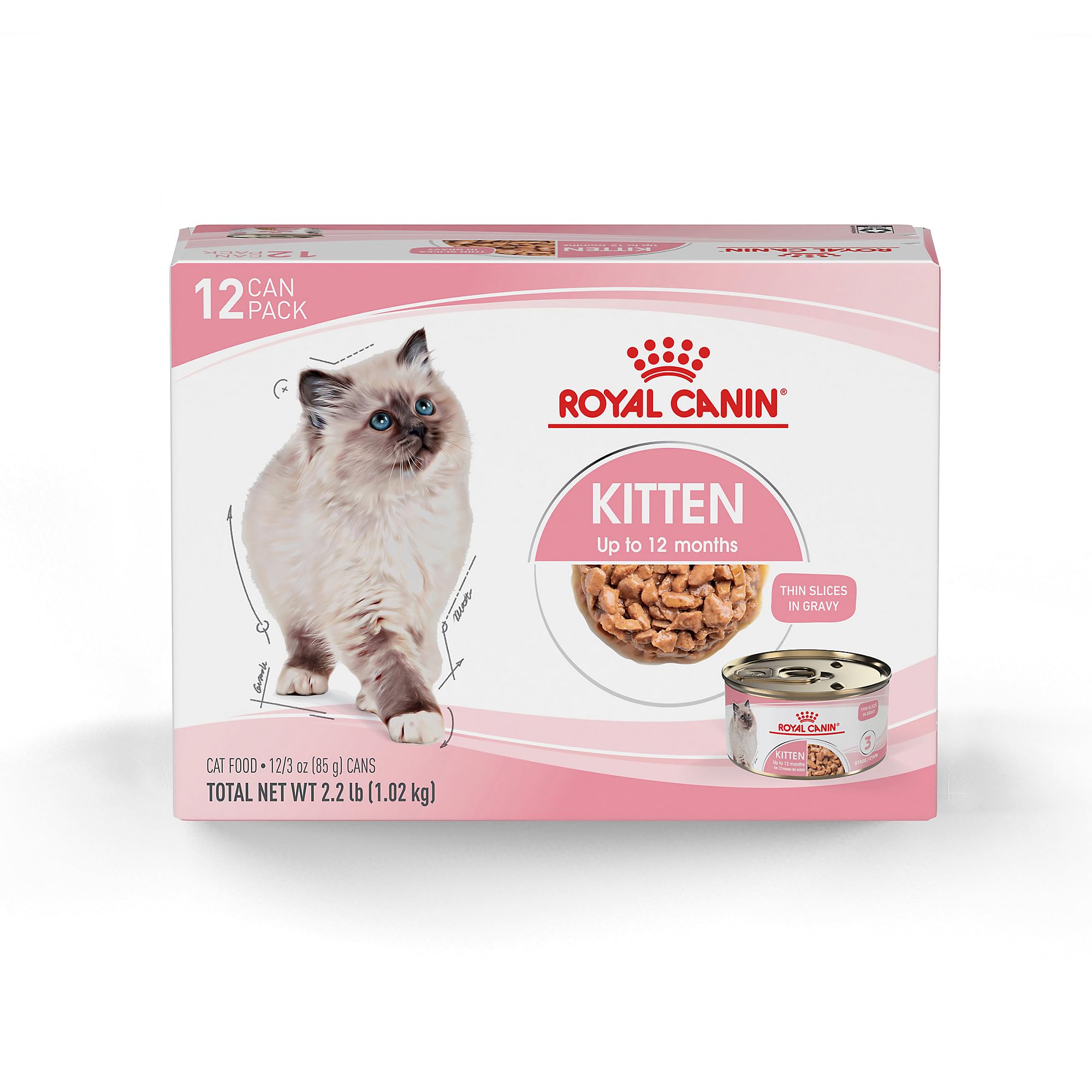 Royal Canin Kitten Canned Cat Food Thin Slices in Gravy 3 oz Cans 12-Pack Health Nutrition for Kittens