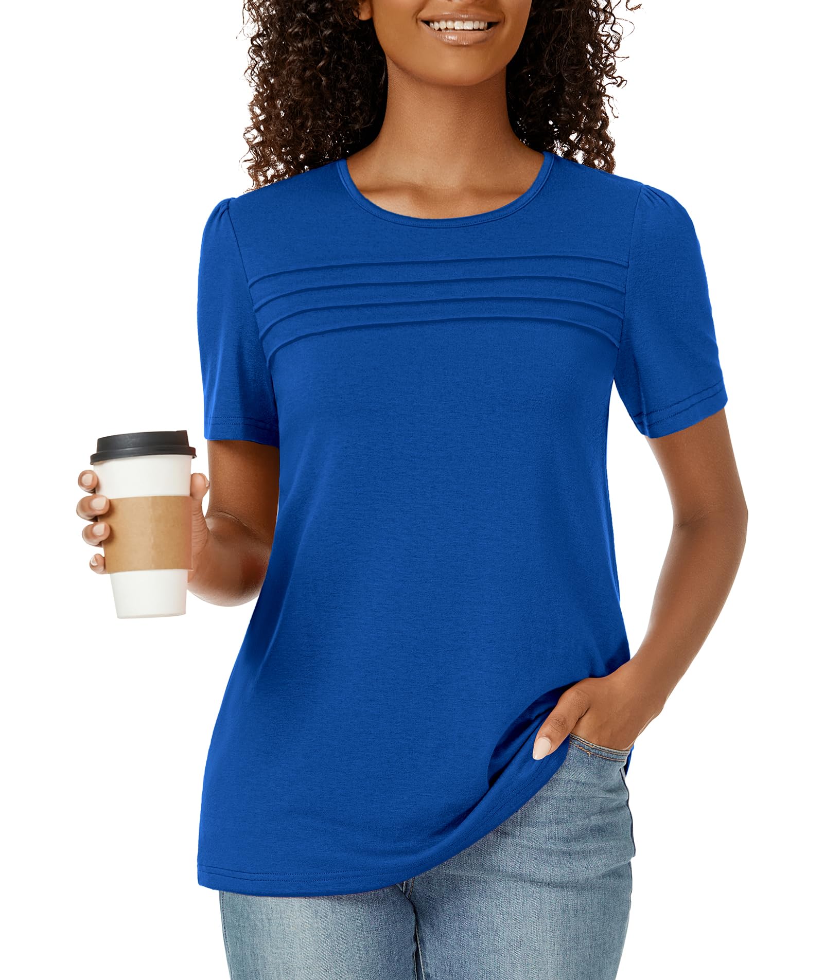 Funlingo Women's Short Sleeve Tops Trendy Casual Summer Blouse
| Funlingo Women's Casual Loose Pleated Front Crewneck T