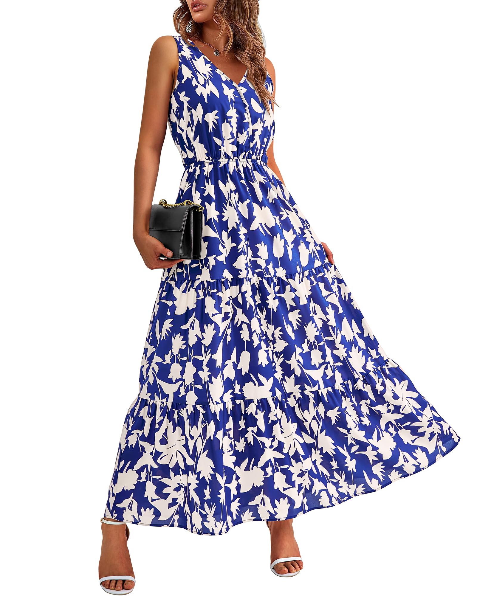 BTFBM Women Summer Casual Sleeveless Maxi Dresses Cute Floral Long Dress for Wedding Guests  
BTFBM Women Summer Casual